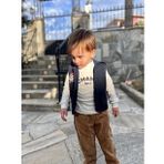 3-4-5 Yaş Fitilli Kadife Pantolon Kapitone Kapşonlu Yelek Uzun Kollu Sweat 3lü Erkek Çocuk Takımı Lacivert