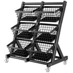 3 4 Katlı Atıştırmalık Düzenleyici Kiler Mutfak Raf Sepeti, Taşınabilir Tekerlekli Meyve Sebze Depolama Arabası Ayarlanabilir, Market/Süpermarket için, Siy,Black-3 Tier with 6 Baskets