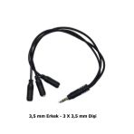3.5 Mm Aux Çoklayıcı Kablo 1 Erkek 3 Dişi 20 Cm - Kulaklık Ve Ses Paylaştırıcı Splitter 0,15M