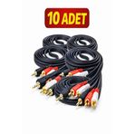 3.5mm AUX to 2 RCA Ses Kablosu 1.5m | 10’lu Paket | Standart Ses Kablosu
