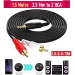 3.5mm To 2 Rca Stereo Lale 2 x Rca Aux Ses Kablosu (1.5 Metre) - Gold Uçlu
