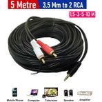3.5mm To 2 Rca Stereo Lale 2 x Rca Aux Ses Kablosu (5 Metre) - Gold Uçlu