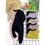 3-6-9-12 Ay Bandanalı Leopar Desenlı Fermuar Kapama Kız Bebek Tulumu Bej
