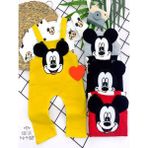 3-6-9-12 Ay Mickey Figürlü Uzun Kollu Baskılı Sweatli 2li Kız Erkek Bebek Salopet Takımı Sarı - 1 Yaş