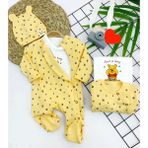 3-6-9-12 Ay Pooh Desenli Şapkalı Sweatli 3lü Kız Erkek Bebek Tulum Sarı - 1 Yaş