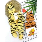 3-6-9-12 Ay Pooh Desenli Zebra Çizgili Şapkalı Sweatli 3lü Kız Erkek Bebek Tulumu(sarı) Sarı