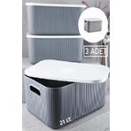 3 Adet 21 Lt Storage Gri Cok Amacli Dolap Ici Duzenleyici Kutu - Oyuncak Ve Camasir Sepeti