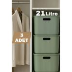 3 Adet 21 Lt Storage Yesil Cok Amacli Dolap Ici Duzenleyici Kutu - Oyuncak Ve Camasir Sepeti