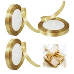 3 adet 22 m kurdele bandı, 1 cm genişliğinde hediye bandı, adaçayı yeşili, saten bant, dekoratif bant, kurdele, hediye paketi, düğün, Noel, hediye, dekorasyon için (altın, 1 cm)
