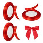 3 adet 22 m kurdele bandı, 1 cm genişliğinde hediye bandı, adaçayı yeşili, saten bant, dekoratif bant, kurdele, hediye paketi, düğün, Noel, hediye, dekorasyon için (kırmızı, 1 cm)