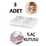 3 Adet 4 Bölmeli Günlük Taşınabilir İlaç Hap Saklama Kutusu Organizeri
