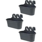3 Adet 6,5 Litre Antrasit Gri Askılı Balkon Küpeşte Saksısı Seti Plastik Askı Saksı Set Tombik No2