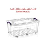 3 Adet 80 Litre Tekerlekli Maxı Multi Box Saklama Kutusu - E-515