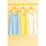 3 Adet A Kesim Rahat Kalıp Basic Kalın Askılı Atlet Tişört - Mavi - Sarı - XL