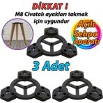 3 Adet Açılı Üçlü Sehpa Bağlantı Aparatı Zigon Puf Tabure Mobilya Masa Ayağı Ayak Takma Tabanı - Siyah