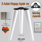 3 Adet Ahşap Ayak 35 cm Beyaz M8 Civatalı Bağlantı Aparatlı Mobilya Tabure Sehpa Masa Destek Ayağı