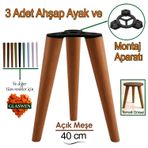 3 Adet Ahşap Ayak 40 Cm Açık Meşe M8 Civatalı Bağlantı Aparatlı Mobilya Tabure Sehpa Masa Destek Ayağı