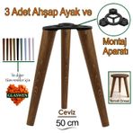 3 Adet Ahşap Ayak 50 cm Ceviz M8 Civatalı Bağlantı Aparatlı Mobilya Tabure Sehpa Masa Destek Ayağı