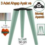 3 Adet Ahşap Ayak 50 cm Su Yeşili M8 Civatalı Bağlantı Aparatlı Mobilya Tabure Sehpa Masa Destek Ayağı