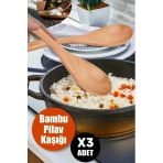 3 Adet Ahşap Büyük Boy Pilav Kaşığı Servis Kaşığı 28 Cm, Yanmaz Yapışmaz Tencere Tava Çizmez