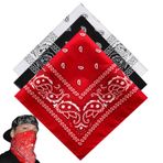 3 adet, bandana kadın erkek, başörtüsü, boyun şalı, erkekler için, kadınlar için, üniseks bez, ciltleme bezi, baş örtüsü, saç, şal, şal desenli, kırmızı siyah ve beyaz (55 x 55 cm), Kırmızı, 54*54cm