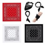 3 adet bandana kırmızı eşarp kırmızı eşarp kırmızı, mendil, kırmızı bandana, erkek, korsan fular, kovboy kostümü, çocuk aksesuarı, Siyah, Kırmızı, Beyaz, Tek Beden
