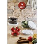 3 Adet Beyaz Plastik Kapaklı Kahvaltılık Cam Kase- Kahvaltılık Saklama Kabı 415 cc