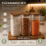 3 Adet Cam 2000 Ml 2 Litre Mega Boy Akasya Vakumlu Kapak Erzak Kavanozu Saklama Kabı Kahverengi
