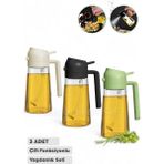 3 Adet Çift Fonksiyonlu Yağdanlık 450ML Zeytinyağı Sıvıyağ Cam Şişe Sprey Airfryer Yağlık Sirkelik - Renkli - 450 ml