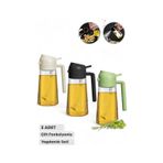 3 Adet Çift Fonksiyonlu Yağdanlık 550Ml Zeytinyağı Sıvıyağ Cam Şişe Sprey Airfryer Yağlık Sirkelik