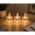 3 Adet Çizgili Şeffaf LED Mum Işığı – Kristal Tasarımlı Gece Lambası