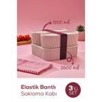3 Adet Elastik Bantlı Istiflenebilir Pratik Saklama Kabı Seti 2X(1100 Ml) 1X(2600 Ml) Pembe