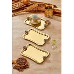 3 Adet Elegante Gold Serisi Duo Fiore Nero Kulp Desenli Sunum Tepsi Söz Nişan Tepsisi 25X15CM
