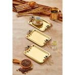 3 Adet Elegante Gold Serisi Duo Luna Nera Kulp Desenli Sunum Tepsi | Söz Nişan Tepsisi 22X16CM