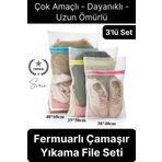 3 Adet Farklı Boy Çamaşır Yıkama Filesi Torba Seti Renkli Fermuarlı Kirli Temiz Sütyen Iç Çamaşırı