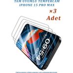 3 Adet iPhone 15 Pro Max Uyumlu Temperli Cam Ekran Koruyucu Kırılmaz Cam (3 Adet) - Şeffaf
