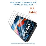 3 Adet İphone 15 Pro Max Uyumlu Temperli Cam Ekran Koruyucu Kırılmaz Cam (3 Adet)