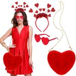 3 adet kalp çantası, kırmızı kalp saç bandı, kalp gözlüğü, kırmızı Amor kostümü, kadın aksesuarı, parıltılı, Amor saç bandı, kalp çantası, pelüş, çerçevesiz kalp gözlük, kokteyl, dış mekan, karnaval