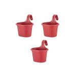 3 Adet Kırmızı Askılı Balkon Saksı - 3 Litre, 22,2 Cm
