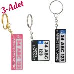 3 Adet Kişiye Özel Plaka Anahtarlık Seti - 1 Kare + 1 Pembe + 1 Mavi İsim Yazılı Avantajlı Paket