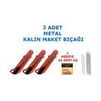 3 Adet Metal Maket Bıçağı Falçata Kalın + 10 Yedek Uç