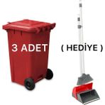 3 Adet Plastik Çöp Konteyneri 240 Litre - Isıya Karşı Dayanıklı Malzeme -(Faras ) - Kırmızı