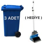 3 Adet Plastik Çöp Konteyneri 240 Litre - Isıya Karşı Dayanıklı Malzeme -(Faras ) - Mavi