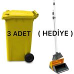 3 Adet Plastik Çöp Konteyneri 240 Litre - Isıya Karşı Dayanıklı Malzeme -(Faras ) - Sarı