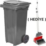 3 Adet Plastik Çöp Konteyneri Çöp Kovası 120 Lt Isıya Karşı Dayanıklı Kapaklı Faraş Hediyeli - Gri
