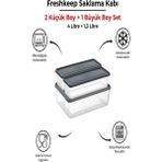 3 Adet Saklama Kabı (1 Büyük-2 Orta Boy) 4 Litre + 1,3 Litre Derin Dondurucu Mikrodalga Uyumlu - Gri