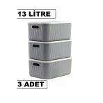 3 Adet Storage 13 Lt Gri Dolap Düzenleyici Kutu Çorap Kıyafet Kapaklı Ayakkabı Bot Saklama Kabı