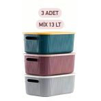 3 Adet Storage 13 Lt Mix Dolap Içi Düzenleyici Kutu - Çorap Kıyafet Kapaklı Saklama Kabı