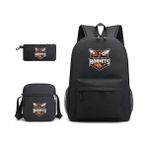 3 Adet / Takım Nba Okul Çantası Charlotte Hornets Ekibi Kalem Çantası Messenger Çanta ile Satchel Sırt Çantası - Siyah