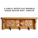 3 Askılı Doğaltaş Dekorlu Ahşap Duvar Düzenleyici–giriş Holü Anahtarlığı, Mutfak ve Banyo Duvar Rafı